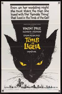 7s928 TOMB OF LIGEIA 1sh '65 Vincent Price, Roger Corman, Edgar Allan Poe, cool cat artwork!