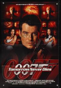 7s931 TOMORROW NEVER DIES DS 1sh '97 super close image of Pierce Brosnan as James Bond 007!