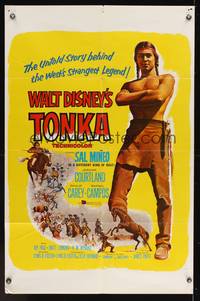 7s932 TONKA 1sh '57 Sal Mineo, Walt Disney, west's strangest legend, artwork of Native Americans!