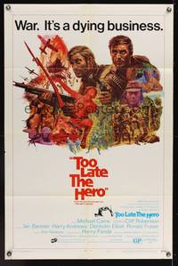 7s935 TOO LATE THE HERO style A1sh'70 Robert Aldrich, cool art of Michael Caine & Robertson in WWII!