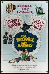 7s951 TROUBLE WITH ANGELS 1sh '66 Hayley Mills, Binnie Barnes, nun Rosalind Russell on bike!