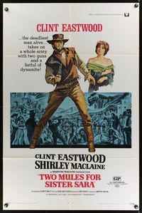 7s960 TWO MULES FOR SISTER SARA 1sh '70 art of gunslinger Clint Eastwood & Shirley MacLaine!