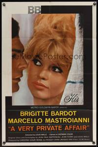 7s971 VERY PRIVATE AFFAIR 1sh '62 Vie Privee, great image of sexiest Brigitte Bardot!