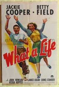 7s984 WHAT A LIFE style A 1sh '39 art of Jackie Cooper as the first Henry Aldrich & Betty Field!