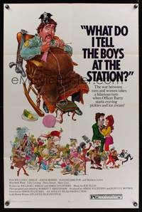 7s986 WHAT DO I TELL THE BOYS AT THE STATION 1sh '72 wacky pregnant & knitting police officer!