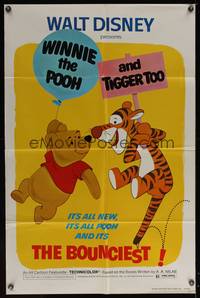 7s992 WINNIE THE POOH & TIGGER TOO 1sh '74 Walt Disney, characters created by A.A. Milne!
