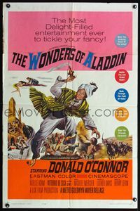 7s994 WONDERS OF ALADDIN 1sh '61 Mario Bava's Le Meraviglie di Aladino, art of Donald O'Connor!