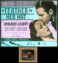 7t083 FEATHER IN HER HAT glass slide '35 lovers before you kiss again, see the sweetest love story