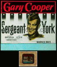 7t102 SERGEANT YORK glass slide '41 great headshot artwork of Gary Cooper in uniform, Howard Hawks