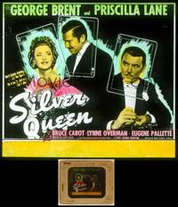 7t103 SILVER QUEEN glass slide '42 Priscilla Lane gambles at poker, cool playing card design!