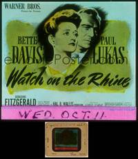 7t113 WATCH ON THE RHINE glass slide '43 c/u artwork of Bette Davis & Best Actor Paul Lukas!