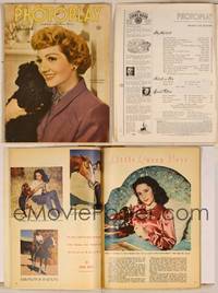 7t078 PHOTOPLAY magazine December 1945, portrait of Claudette Colbert with dog by Paul Hesse!