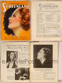 7t054 SCREENLAND magazine December 1934, art portrait of Myrna Loy by Charles Sheldon!