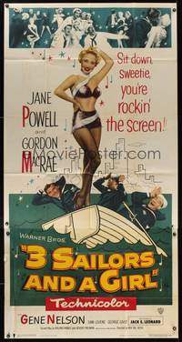 7v412 3 SAILORS & A GIRL 3sh '54 sexiest Jane Powell in skimpy outfit with Navy sailors!