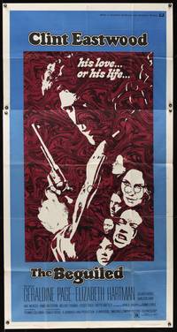 7v445 BEGUILED 3sh '71 cool psychedelic art of Clint Eastwood & Geraldine Page, Don Siegel