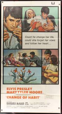 7v494 CHANGE OF HABIT int'l 3sh '69 art of Dr. Elvis Presley in various scenes, Mary Tyler Moore!