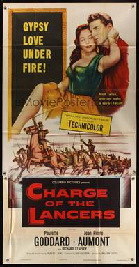 7v495 CHARGE OF THE LANCERS 3sh '54 art of sexy Paulette Goddard & Jean Pierre Aumont!
