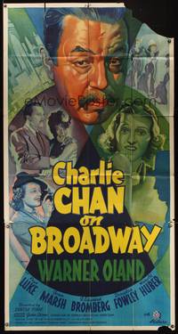 7v497 CHARLIE CHAN ON BROADWAY 3sh '37 cool completely different art of Warner Oland