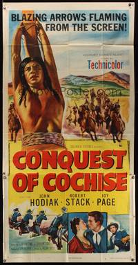 7v519 CONQUEST OF COCHISE 3sh '53 Robert Stack, artwork of Native American John Hodiak tied up!