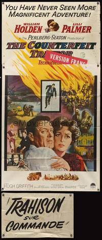 7v523 COUNTERFEIT TRAITOR 3sh '62 art of William Holden & Lilli Palmer holding each other!