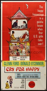 7v527 CRY FOR HAPPY 3sh '60 Glenn Ford & Donald O'Connor take over a geisha house & the girls too!