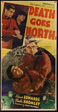 7v544 DEATH GOES NORTH 3sh '39 great image of Canadian Mountie Edgar Edwards w/wounded comrade!