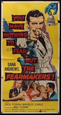7v586 FEARMAKERS 3sh '58 Dana Andrews with gun, sexy Marilee Earle, Mel Torme, Jacques Tourneur