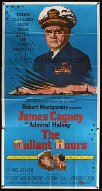 7v607 GALLANT HOURS 3sh '60 art of James Cagney as Admiral Bull Halsey + holding binoculars!
