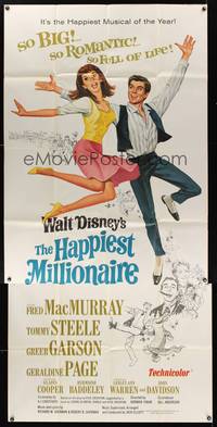 7v647 HAPPIEST MILLIONAIRE 3sh '68 Disney, artwork of Tommy Tommy Steele laughing & dancing!