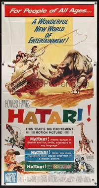 7v649 HATARI 3sh '62 Howard Hawks, great artwork images of John Wayne in Africa!