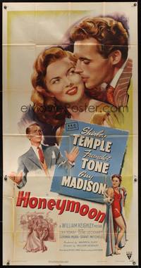 7v664 HONEYMOON 3sh '47 great romantic art of newlyweds Shirley Temple & Guy Madison in Mexico!