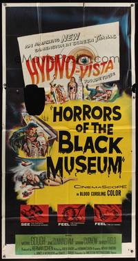 7v669 HORRORS OF THE BLACK MUSEUM 3sh '59 an amazing new dimension in screen thrills, Hypno-Vista!