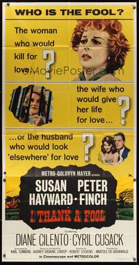 7v680 I THANK A FOOL 3sh '62 Susan Hayward would kill for love, Peter Finch may be the fool!
