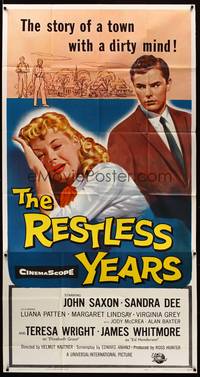7v812 RESTLESS YEARS 3sh '58 John Saxon & Sandra Dee are condemned by a town with a dirty mind!