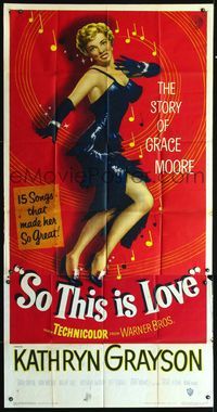 7v862 SO THIS IS LOVE 3sh '53 sexy artwork of Kathryn Grayson as shimmy dancer Grace Moore!