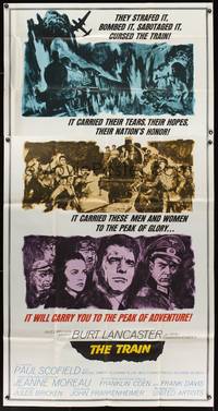 7v914 TRAIN 3sh '65 art of Burt Lancaster & Paul Scofield in WWII, directed by John Frankenheimer!