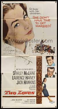 7v921 TWO LOVES 3sh '61 huge headshot art of Shirley MacLaine, Laurence Harvey, Jack Hawkins