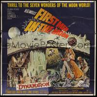 7v037 FIRST MEN IN THE MOON 6sh '64 Ray Harryhausen, H.G. Wells, great sci-fi artwork!