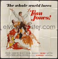 7v116 TOM JONES int'l 6sh '63 artwork of Albert Finney surrounded by five sexy women on bed!