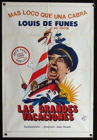 7v271 EXCHANGE STUDENT Argentinean '67 Les grandes vacances, wacky art of Louis De Funes in boat!