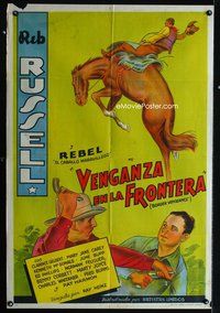 7v281 BORDER VENGEANCE Argentinean '35 cool art of cowboy Reb Russell fighting bad guy & on horse!