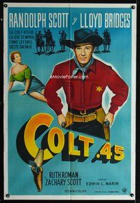 7v298 COLT .45 Argentinean '50 great image of Randolph Scott drawing two guns by sexy Ruth Roman!