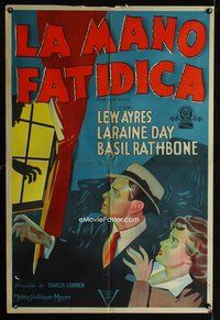 7v328 FINGERS AT THE WINDOW Argentinean '42 art of Lew Ayres & Laraine Day + Rathbone's shadow!