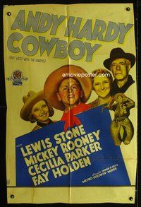 7v379 OUT WEST WITH THE HARDYS Argentinean '38 cowboy Mickey Rooney as Andy Hardy, Lewis Stone