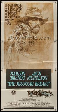 7v745 MISSOURI BREAKS Aust 3sh '76 art of Marlon Brando & Jack Nicholson by Bob Peak!