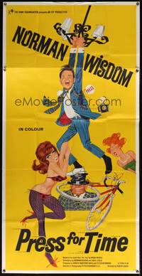 7v795 PRESS FOR TIME English 3sh '66 great wacky art of Norman Wisdom chased by sexy girls!