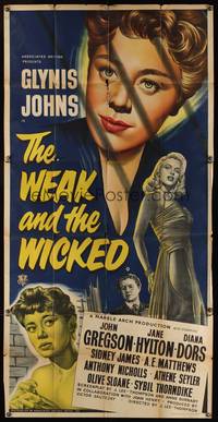 7v934 WEAK & THE WICKED English 3sh '54 artwork of Glynis Johns & sexiest bad girl Diana Dors!