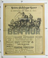7w043 BEN-HUR linen argentinean newspaper ad '28 art of Ramon Novarro and riding in chariot race!