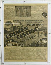 7w044 CRIME & PUNISHMENT linen argentinean newspaper ad '36 Josef von Sternberg directed,Peter Lorre