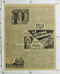 7w045 DRACULA linen argentinean newspaper ad '31 Tod Browning, Bela Lugosi vampire classic!